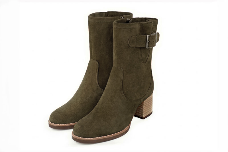 Classic leather ankle boots featuring adjustable side buckles and sleek hardware for secure support and timeless everyday style, in emerald green leather with round toe and mid block heel